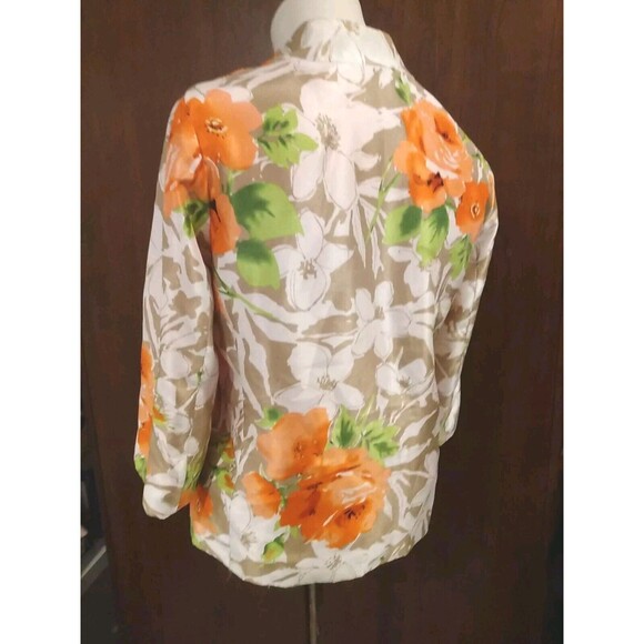 Susan Graver Orange Satin Floral 3/4 Sleeve Blazer Jacket‎ Size M - Picture 4 of 8